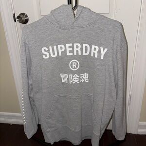 Superdry Light Gray Hoodie with White Print